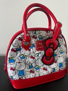 Hello Kitty Red and White Patent Dome Satchel with Bow Charm